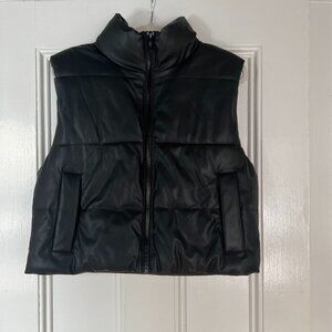 ZARA Faux Leather Puffer Vest - Black
